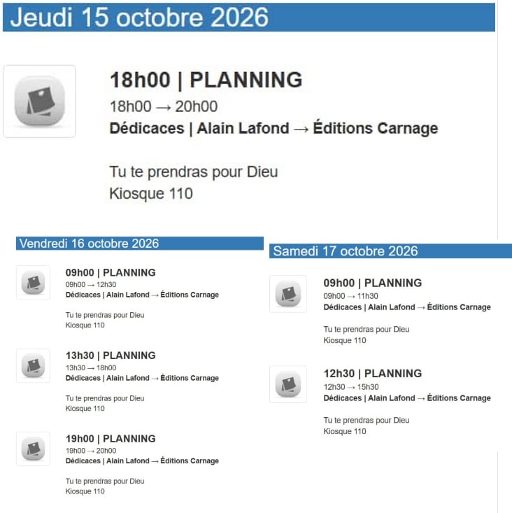 Horaire Salon du livre de Sherbrooke